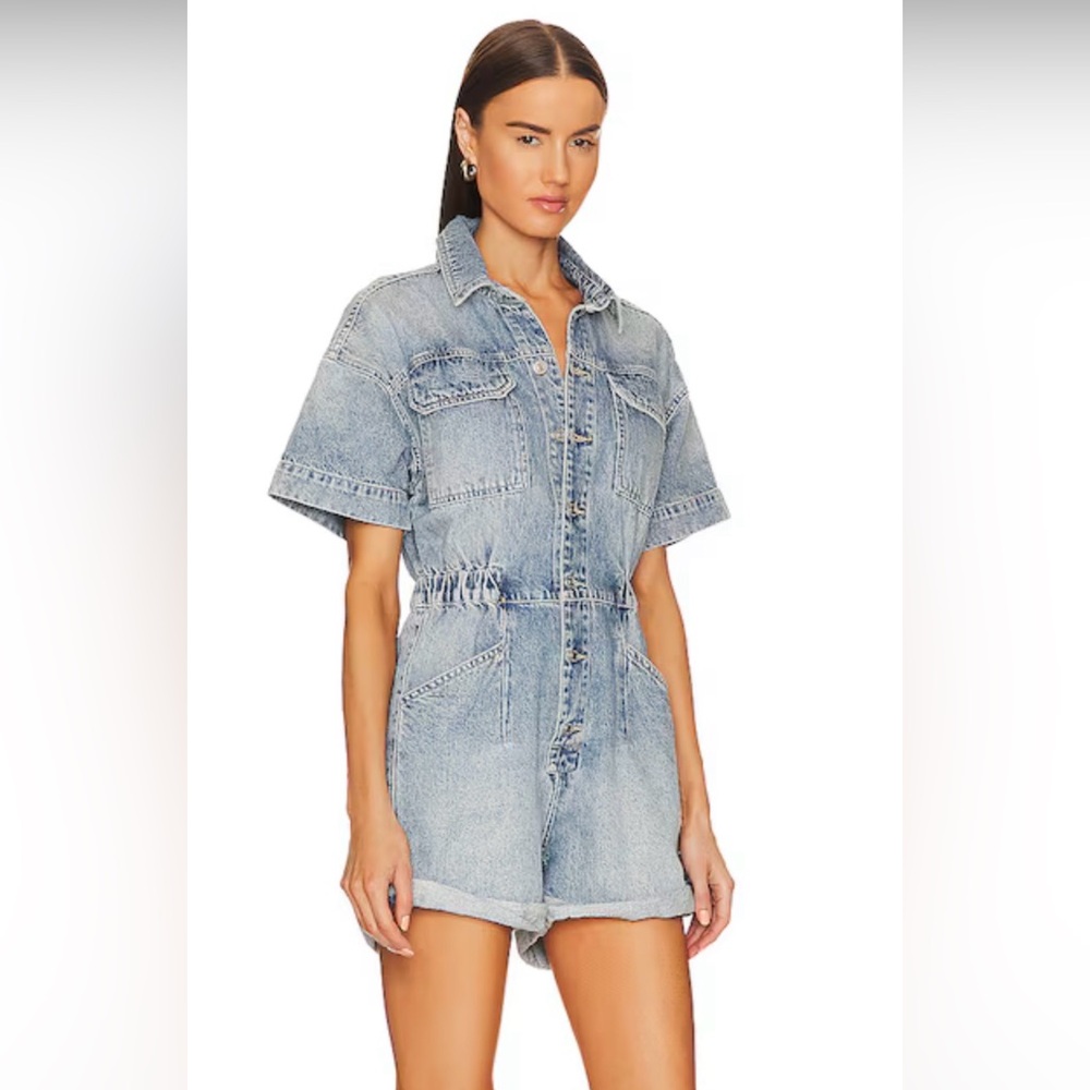 Free People Light Blue Denim cuffed shortall NWT